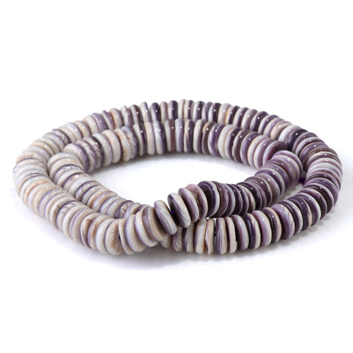 This is a Dakota Stones 10mm Wampum Shell Gemstone strand with rondelle beads in 15-16 inch strand.