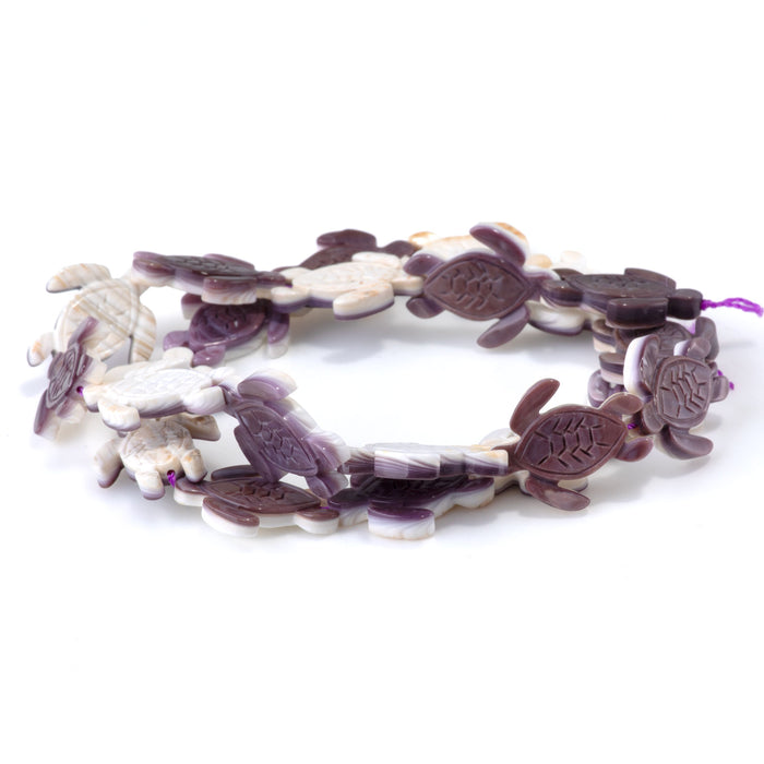 Wampum Shell 16x20mm Carved Turtle Bead - 15-16 Inch