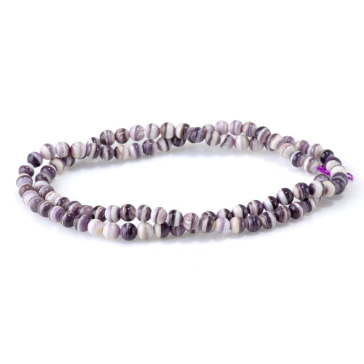 This is a Dakota Stones 4mm Wampum Shell Gemstone strand with round beads in 15-16 inch strand.