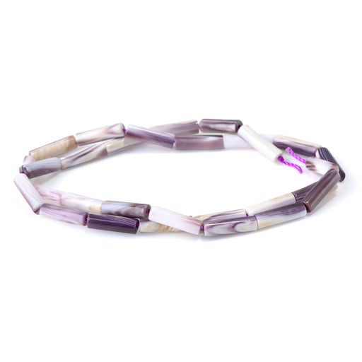 This is a Dakota Stones 4x14mm Wampum Shell Tube Gemstone strand of round beads in 15-16 inch strand.