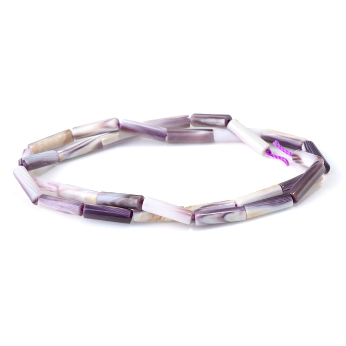 This is a Dakota Stones 4x14mm Wampum Shell Tube Gemstone strand of round beads in 15-16 inch strand.
