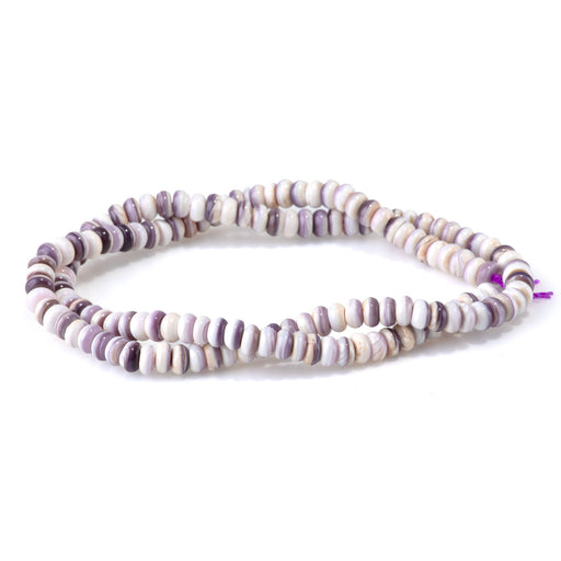 This is a Dakota Stones 5mm Wampum Shell Gemstone strand with rondelle beads in 15-16 inch strand.