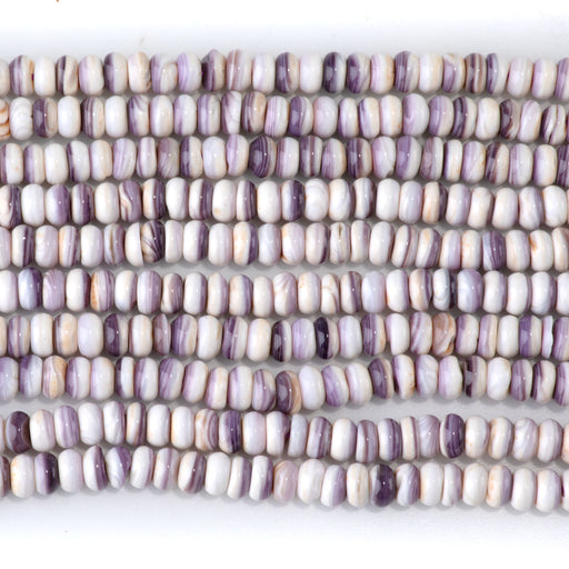 This is a Dakota Stones 5mm Wampum Shell Gemstone strand with rondelle beads in 15-16 inch strand.