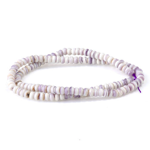 This is a Dakota Stones 5mm Wampum Shell Light Gemstone strand with rondelle beads in 15-16 inch strand.