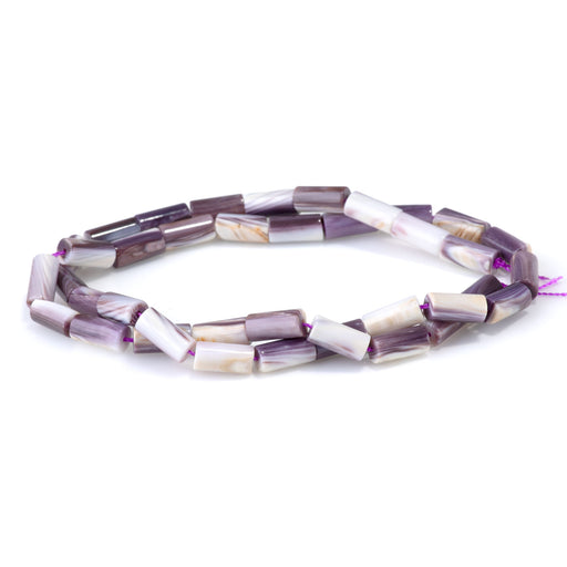 This is a Dakota Stones 5x10mm Wampum Shell Tube Gemstone strand of round beads in 15-16 inch strand.