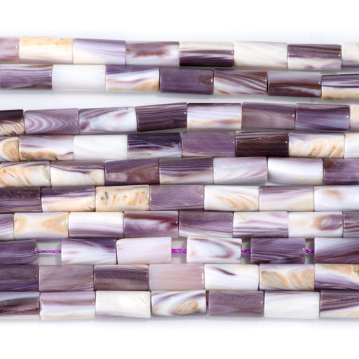 This is a Dakota Stones 5x10mm Wampum Shell Tube Gemstone strand of round beads in 15-16 inch strand.