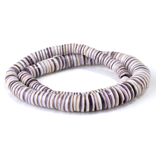This is a Dakota Stones 8-14mm Wampum Shell Gemstone strand with heishi beads in 15-16 inch strand.