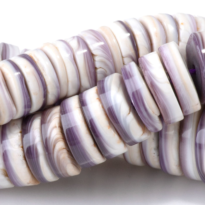 This is a Dakota Stones 8-14mm Wampum Shell Gemstone strand with heishi beads in 15-16 inch strand.