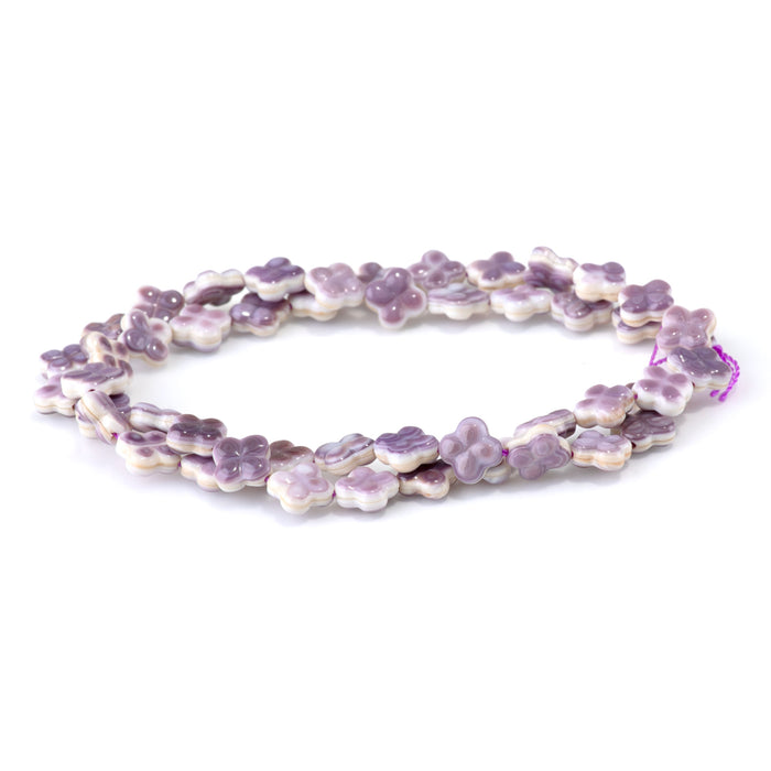 Wampum Shell 8-9mm Carved Clover Bead - 15-16 Inch