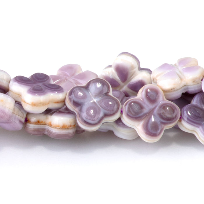 Wampum Shell 8-9mm Carved Clover Bead - 15-16 Inch
