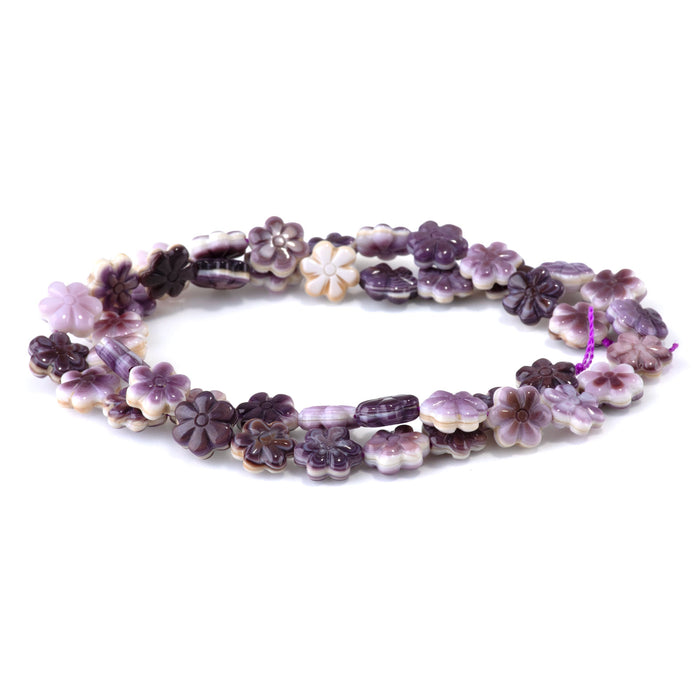 Wampum Shell 9mm Carved Flower Bead - 15-16 Inch