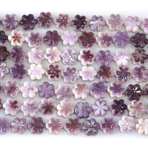 This is a Dakota Stones 9mm Wampum Shell Carved Flower Gemstone strand of round beads in 15-16 inch strand.