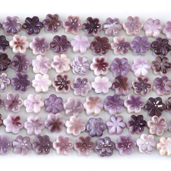 Wampum Shell 9mm Carved Flower Bead - 15-16 Inch