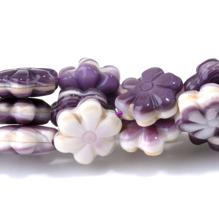 Wampum Shell 9mm Carved Flower Bead - 15-16 Inch