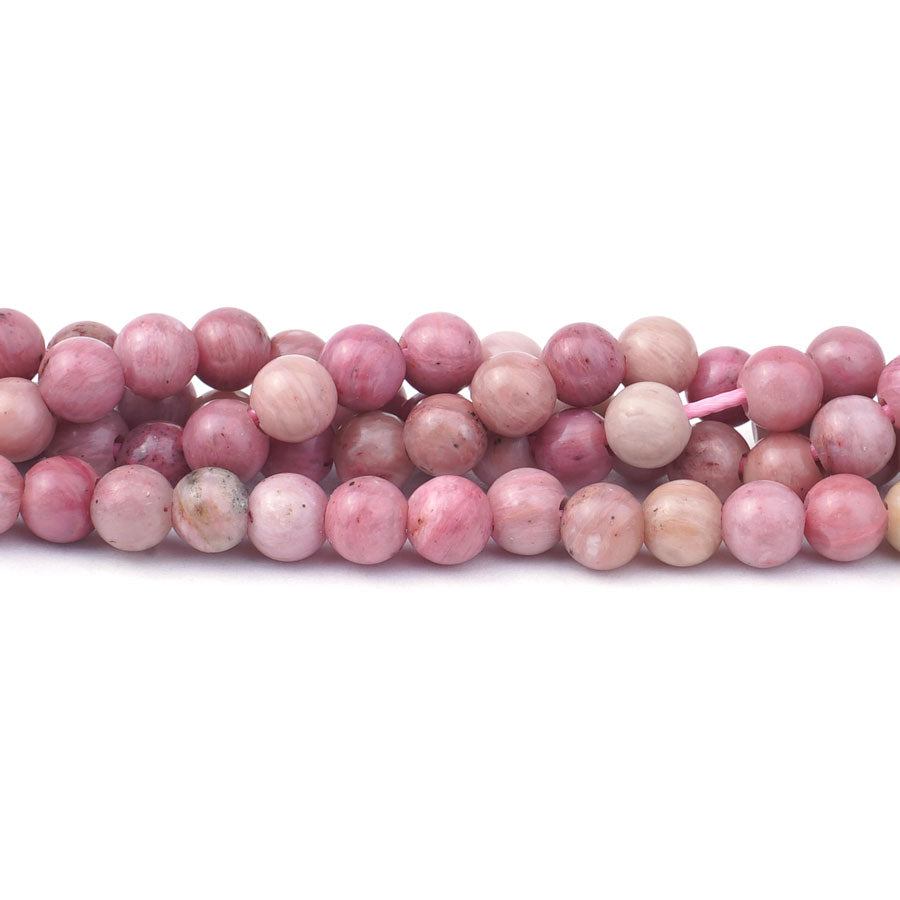 Wood Rhodonite 6mm Round Large Hole Beads - 8 Inch