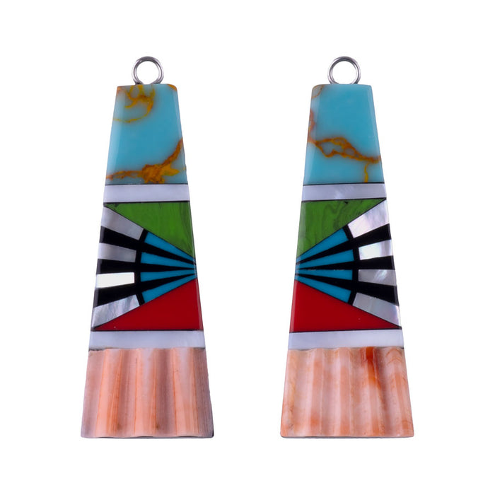 40mm Turquoise Blue and Coral Mosaic Pendant Pair