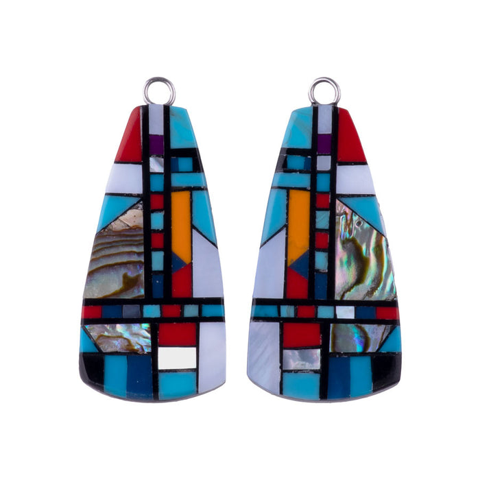 40mm Mixed Gemstone and Shell Mosaic Pendant Pair