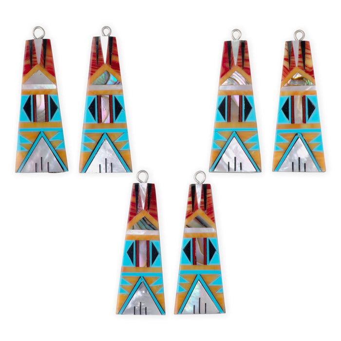 40mm Coral, Turquoise, & MOP Mosaic Pendant Pair