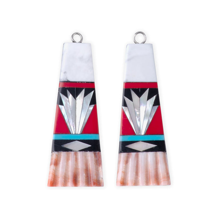 40mm Howlite, Coral, & MOP Mosaic Pendant Pair