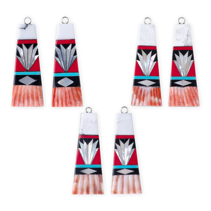 40mm Howlite, Coral, & MOP Mosaic Pendant Pair