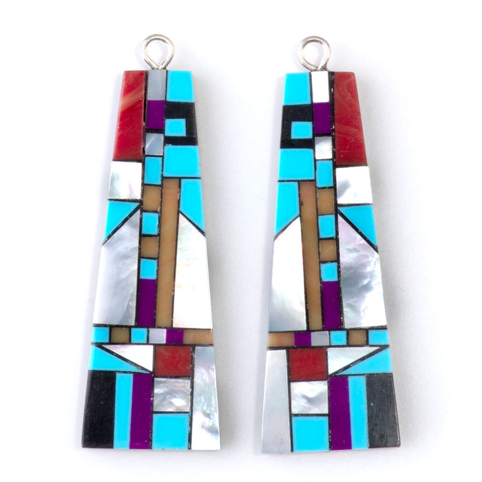38mm MOP, Turquoise, & Coral Mosaic Pendant Pair