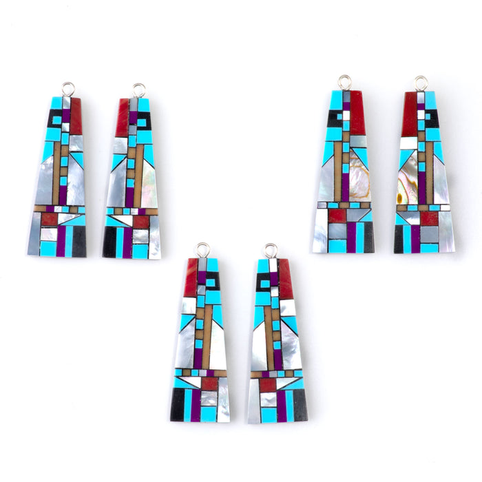 38mm MOP, Turquoise, & Coral Mosaic Pendant Pair