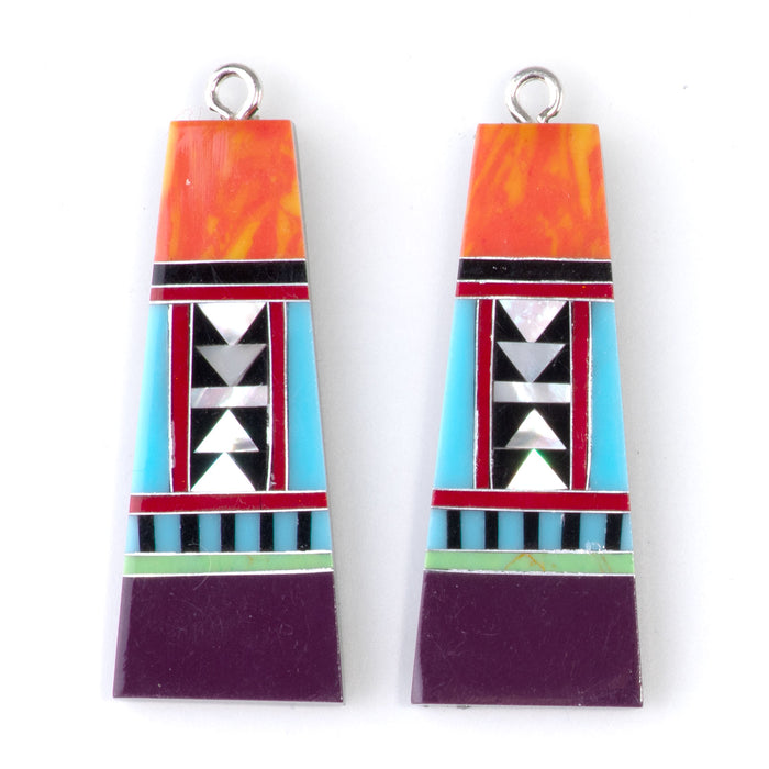 38mm Sugelite, Turquoise, Spiny Oyster, & MOP Mosaic Pendant Pair