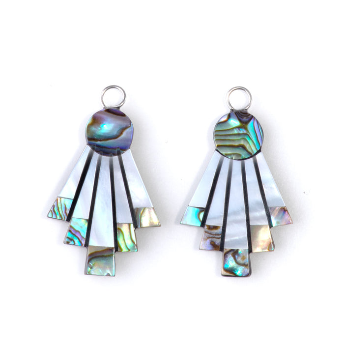 30mm Abalone & Mother Of Pearl Fan Mosaic Pendant Pair