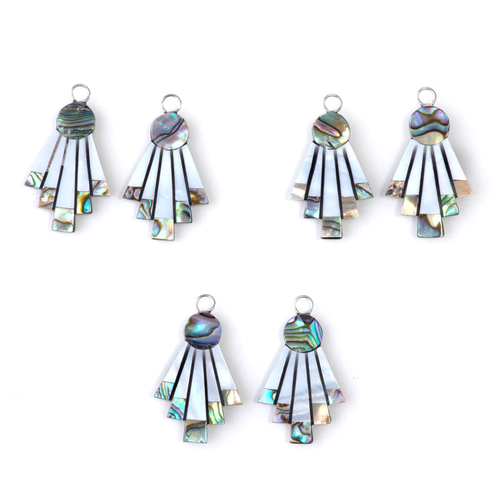 30mm Abalone & Mother Of Pearl Fan Mosaic Pendant Pair