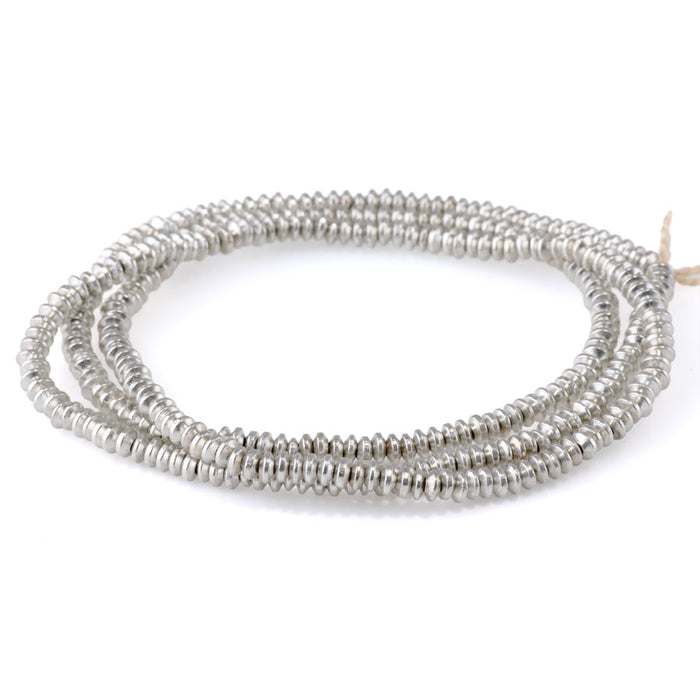 4mm Saucer Silver Plated Brass Spacer Beads - 24 Inch Strand