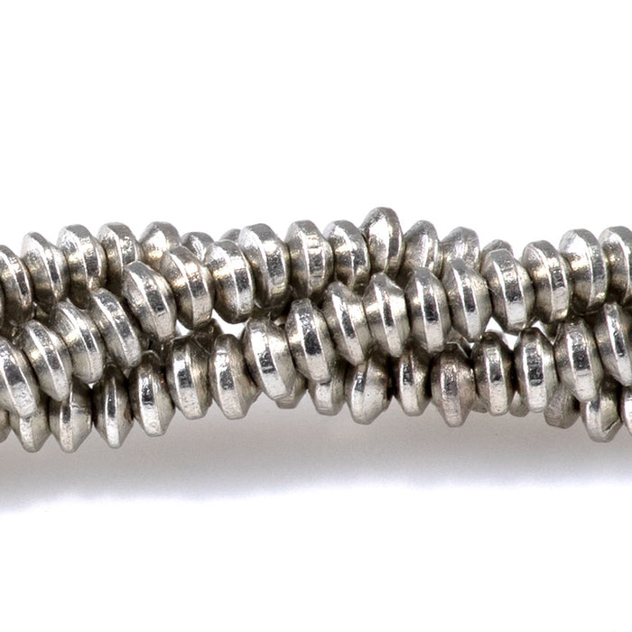 4mm Saucer Silver Plated Brass Spacer Beads - 24 Inch Strand