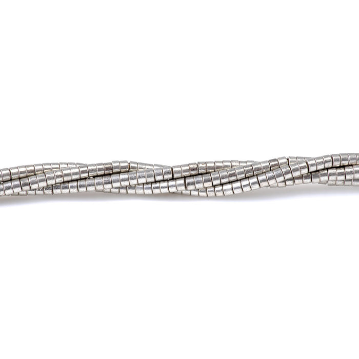 4mm Tube Heishi Silver Plated Brass Beads - 24 Inch Strand