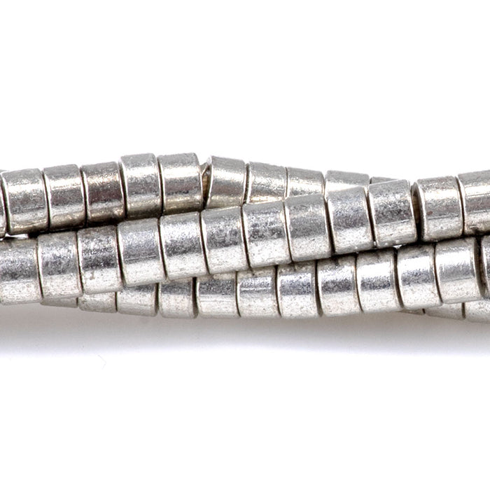 4mm Tube Heishi Silver Plated Brass Beads - 24 Inch Strand