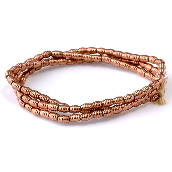 4x5mm Beehive Barrel Bead in Antique Copper Plated Brass - 24 Inch Strand