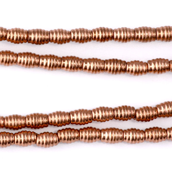 4x5mm Beehive Barrel Bead in Antique Copper Plated Brass - 24 Inch Strand