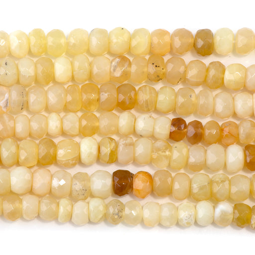 This is a Dakota Stones 5-8mm Yellow Opal Banded Gemstone strand with faceted rondelle beads in 18 inch strand.