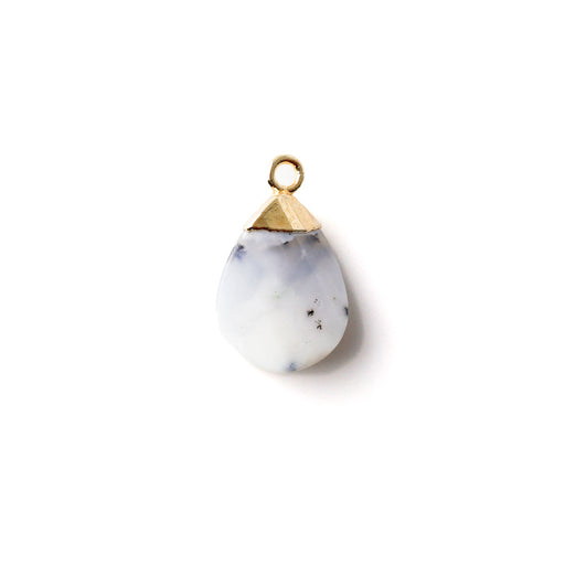 16mm Twisted Pear Shape Gold Electroplated Charm/Pendant - Dendrite Opal