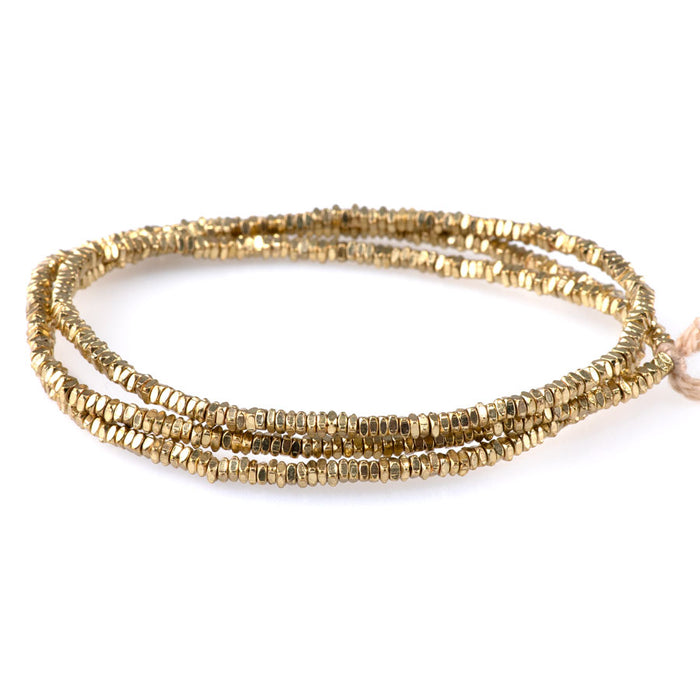 1x2.5mm Flat Square Heishi Gold Color Over Brass Beads - 24 Inches