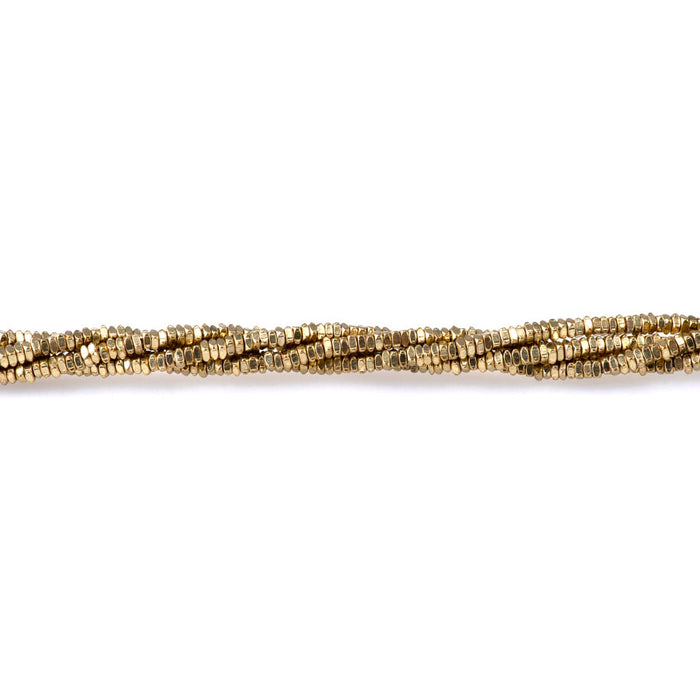 1x2.5mm Flat Square Heishi Gold Color Over Brass Beads - 24 Inches