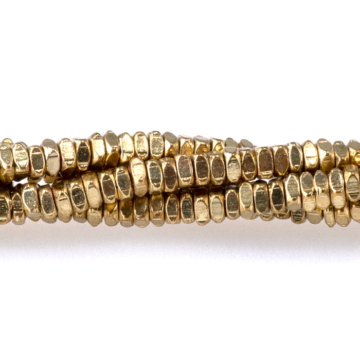 1x2.5mm Flat Square Heishi Gold Color Over Brass Beads - 24 Inches