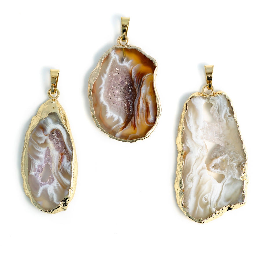 35-50mm Druzy Agate Gold Plated Pendant - Large
