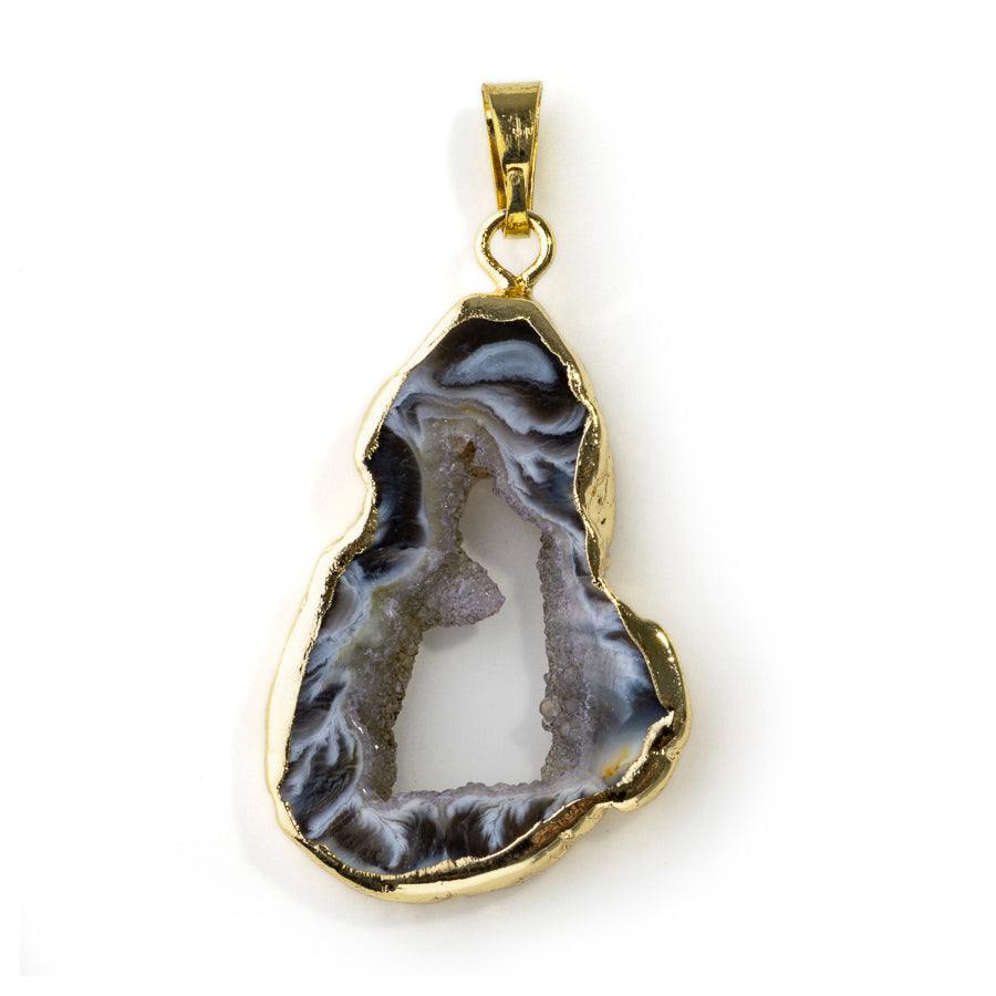 28-35mm Druzy Agate (Black) Gold Plated Pendant - Small