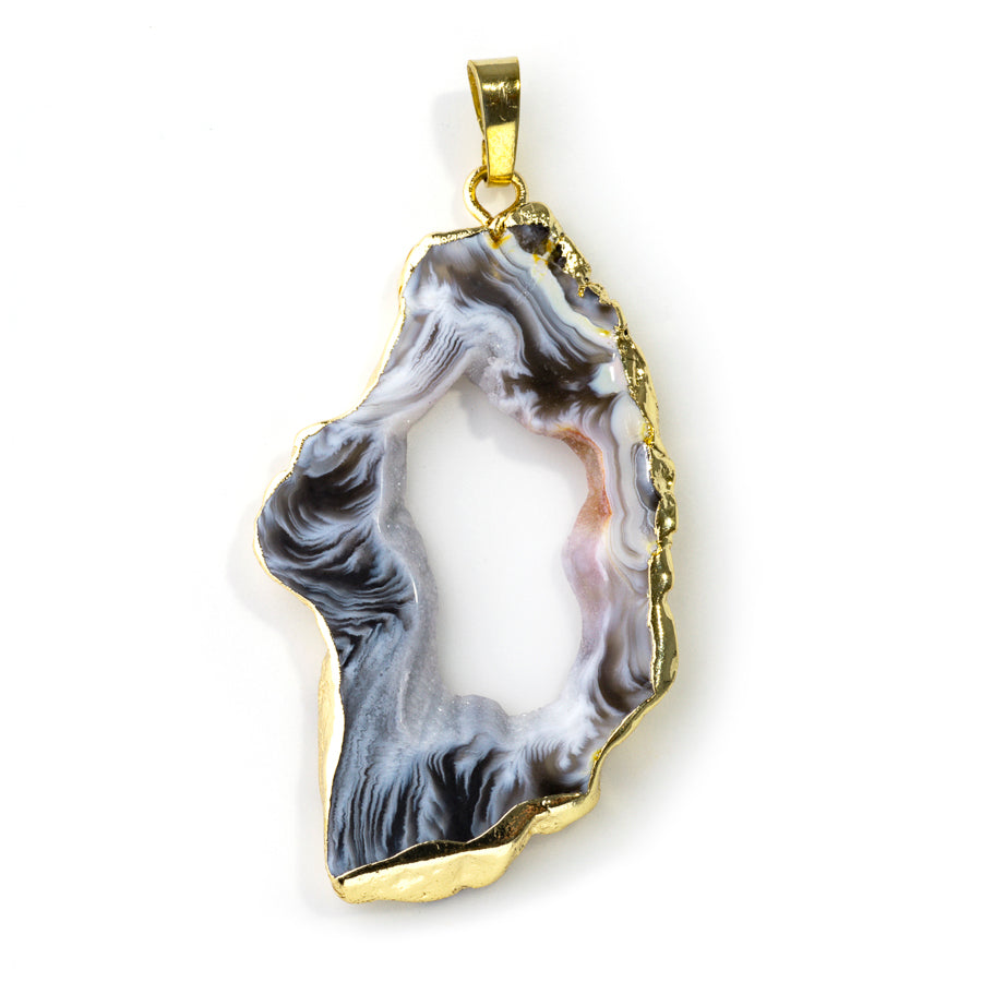 35-50mm Druzy Agate (Black) Gold Plated Pendant - Large