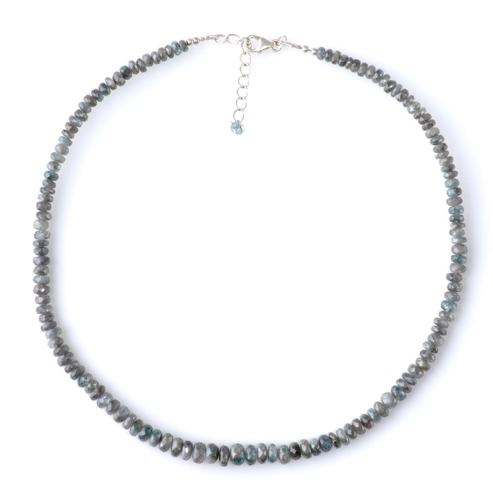 Blue Zircon 3x4-4x7mm Graduated Faceted Rondelle Necklace - 15-16 Inch
