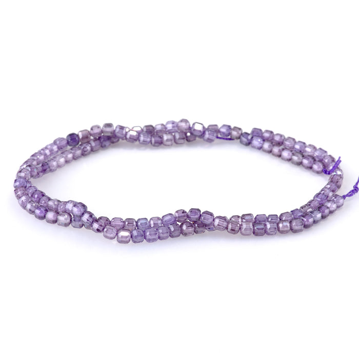 Cubic Zirconia (CZ) Purple Amethyst 3mm Faceted Cube  - 15-16 Inch