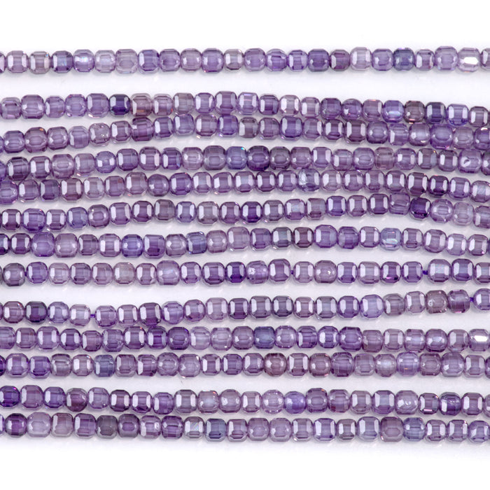 Cubic Zirconia (CZ) Purple Amethyst 3mm Faceted Cube  - 15-16 Inch
