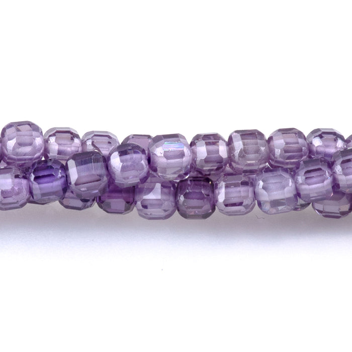 Cubic Zirconia (CZ) Purple Amethyst 3mm Faceted Cube  - 15-16 Inch