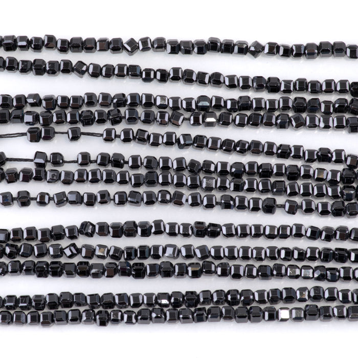 Cubic Zirconia (CZ) Black 3mm Faceted Cube  - 15-16 Inch