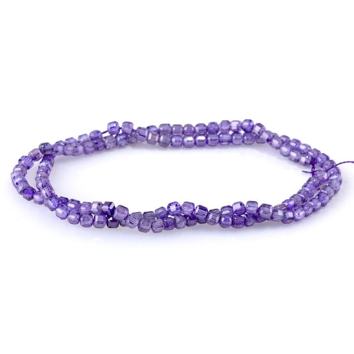 Cubic Zirconia (CZ) Dark Purple 3mm Faceted Cube - 15-16 Inch