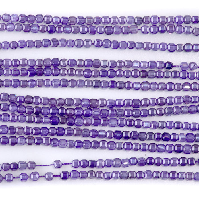 Cubic Zirconia (CZ) Dark Purple 3mm Faceted Cube - 15-16 Inch